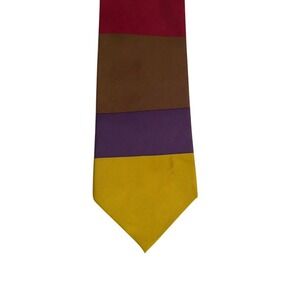 Museum of Fine Arts Boston Silk Tie‎ Colorblock Yellow Purple Brown Maroon MFA